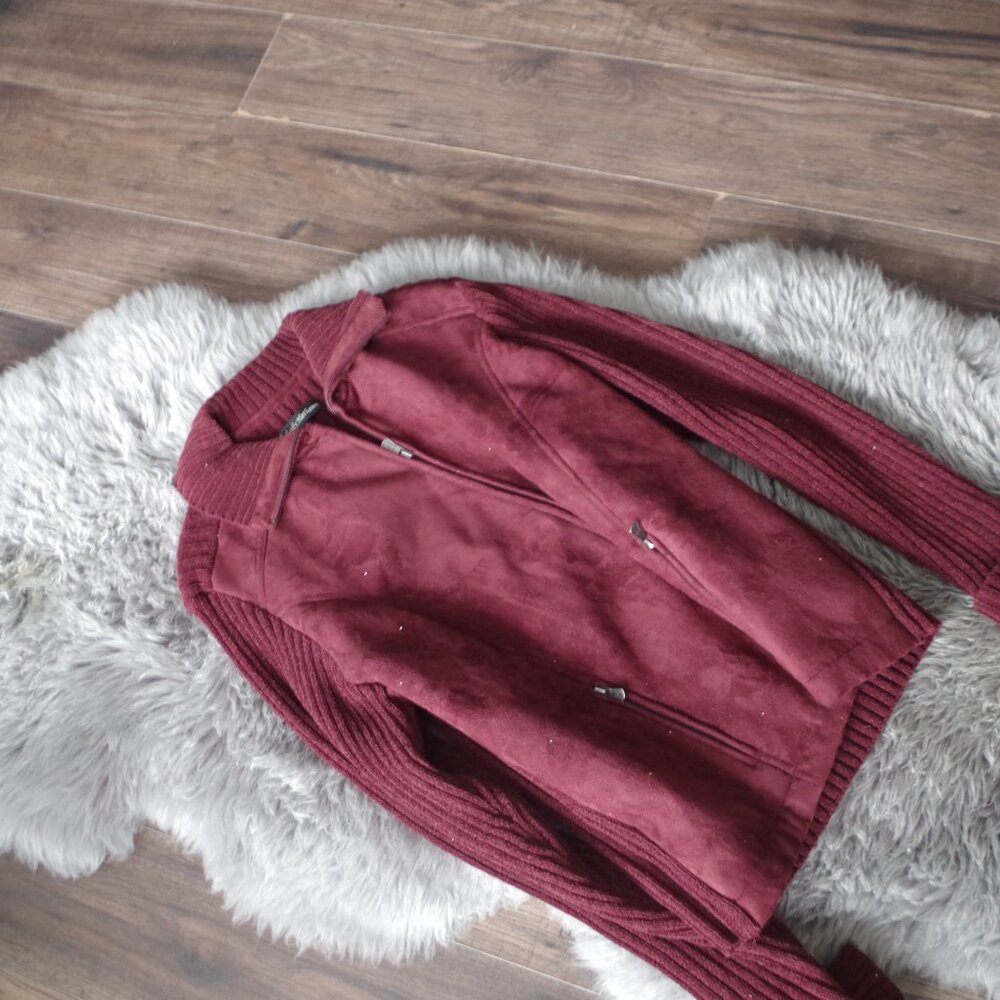 Burgundy Faux Suede & Wool Look Jacket